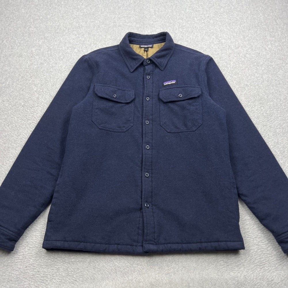 Patagonia Insulated Fjord Flannel Jacket Mens Medium Blue Organic Button 27640